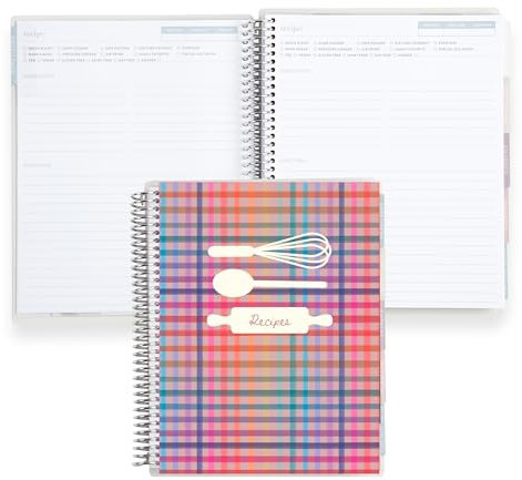 Erin Condren Colorful Plaid Recipe Notebook, 7x9 Spiral Notebook for All Your Recipes, Built to Last, Makes a Thoughtful Keepsake and Gift