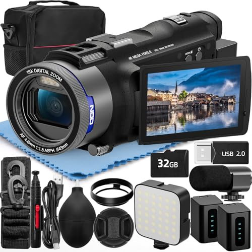 NBD 4K UHD Camcorder, 48MP Video Camera for YouTube with 16x Digital Zoom, 270° Rotating Screen, WiFi, and 2 Long-Life Batteries