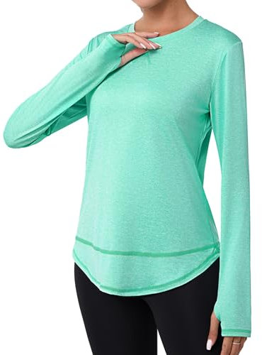Terecey Funktionsshirt Damen Locker Langarmshirt Atmungsaktive Sportshirt Wandershirt Longsleeve Freizeitshirt Sport Oberteile fur Gym Workout Running, Grün S
