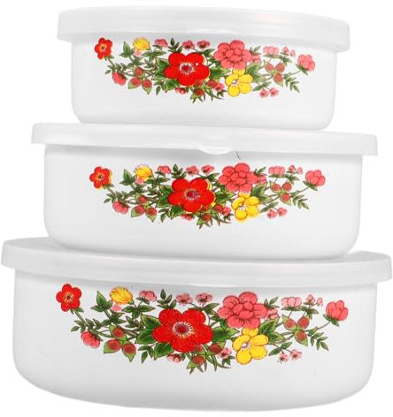 Cabilock 3stücke Emaille-schalen Tragbare Bento-box Aufbewahrungsschüssel Für Mittagessen Lebensmittelbehälter Obstschale Fürs Büro Mit Deckeldesign