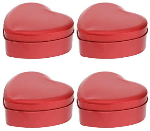 SEWACC 4Pcs Heart Shaped Metal Tins Red Heart Candy Box with Lid Empty Metal Storage Box Container for Valentines Day Wedding