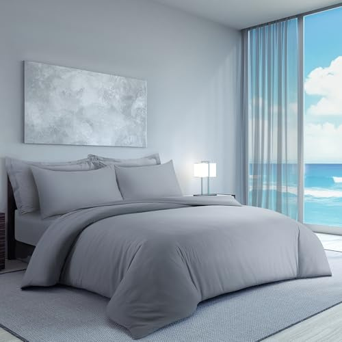 LYMA Bedding Duvet Cover Set Single Plain, OEKO-TEX Certified, Ultra Soft NanoPlush Double Brushed Quick Dry Fabric Button Closure, Wrinkle Fade Resistant Quilt Cover with Pillowcases (Light Grey)