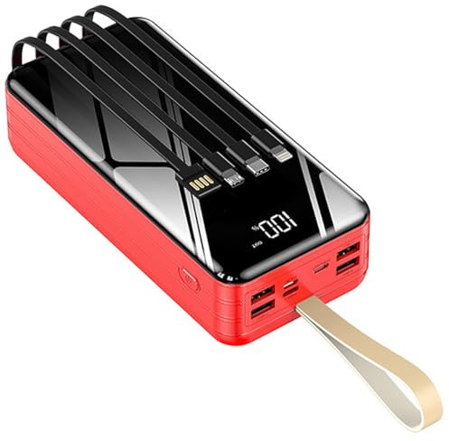 Power Bank ricarica rapida, 50000 Mah ad alta capacità con 7 uscite e 4 ingressi, 1A Fast Pack con luci a LED, per smartphone, rosso, 50000mAh