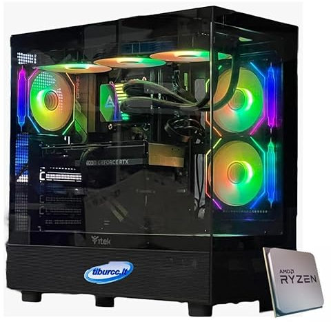 Tiburcc Computer Gaming PC doppio vetro 3xFan (R7 7700, RTX 5070 12GB) 32GB RAM 1TB NVMe WIFI Bluetooth 750W 80+Gold ATX 3.1 PCIe5