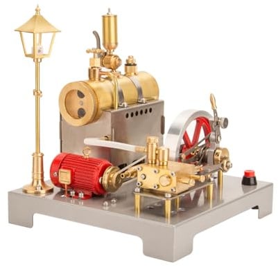 Zynflow SE-02 Dampfmaschine Bausatz, Umkehrbarer horizontaler Dampfmaschinenkessel-Modellbausatz mit Generator und Straßenlaterne (100 Teile)