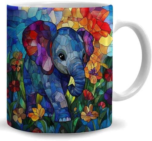 Keramik Kaffeetasse Elefant Kaffeebecher beidseitig bedruckt Tassendruck für Kaffee Tee 330ml
