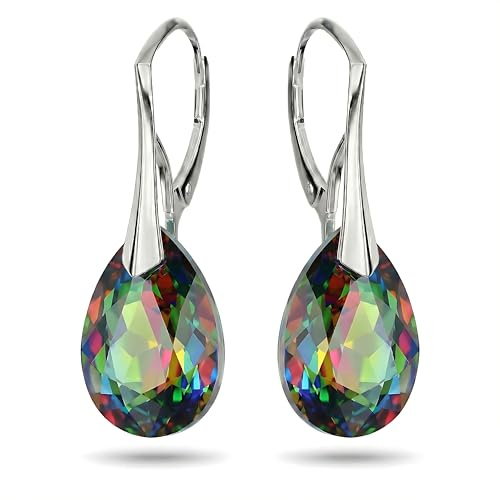 Ohrringe Silber 925 Hängend für Damen Ohrhänger Birne Hängeohrringe mit Tropfen Kristallen 10 Stein Schmuck für Sie Ohrringe Mädchen Geschenk Muttertag Valentinstag (Vitrail Medium)