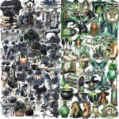 100 Stück Dunkle Ästhetik Aufkleber für Erwachsene - Gothic, Witch & Dark Academia Sticker Set für Tagebuch, Bullet Journal und Scrapbooking - Wasserdicht & Rückstandsfrei