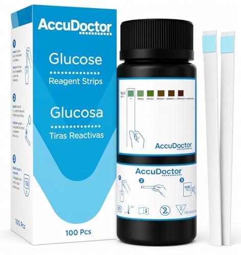 100x Strisce Test Urine per Glucosio AccuDoctor – Striscia Reattiva Urina per Controllo Glicemia e Diabete, Stick Test Urinario Rapido, Monitoraggio Livelli di Glucosio, Kit 100 Confezione