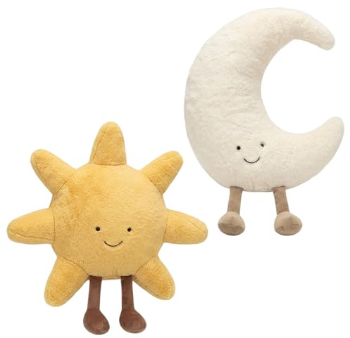 OhebEsx 2 Stück Kuschelkissen Kinder, Sonne Und Mond Kuscheltier Kissen, Plüschtier Klein, 30 cm Weiches Kuschelkissen Kinderzimmer Deko, Stern Kissen Für Kleine Kinder