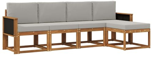 vidaXL Outdoor-Sofagarnitur 5 pcs Natürlich und Hellgrau Polyester, Garten Sofa Set, Moderne Möbel für draußen, Robustes Sitzen für Terrasse, Garten und Balkon, schicker Akazien Lounge