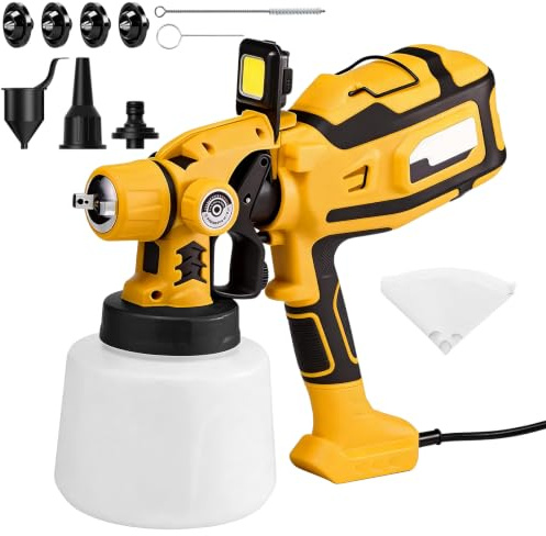 Ezwaasu Pistola de Pintura, Pistola Pintura Electrica Profesional HVLP 850W | con Tanque de 1400ML, Flujo de 1200ML/Min, 4 Boquillas y 3 Modelos, con Juntas para Limpieza, para Coche, Madera y Muebles