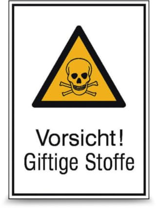 Betriebsausstattung24 Warn-Kombischild Vorsichtig! Giftige Stoffe W016 | PVC-Folie, selbstklebend - 13,1 x 18,5 cm - DIN EN ISO 7010 - ASR A1.3 - Text Symbol Aufkleber