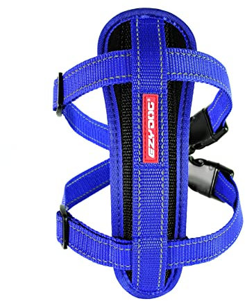 EzyDog Hundegeschirr Auto mit Sicherheitsgurt, Brustgeschirr Hund, Sicherheitsgeschirr Hund, 'Chest Plate' Geschirr für Kleine, Mittelgroße und Große Hunde, Reflektierend, Gepolstert (XS, Blau)