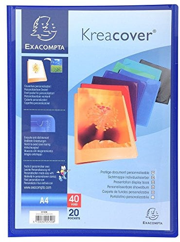 Exacompta - Réf. 5720E - 1 Protège-documents Kreacover Chromaline - 20 pochettes cristal lisse - 40 vues - pour A4 - dim 24 x 32 cm - couverture en polypro semi-rigide - 8 couleurs aléatoires