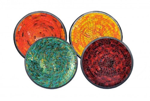 Woru Glas-Mosaik-Schale mit hintermalten Glassteinen belegt - Dekoschale 29 cm, Farbe:blau/grün