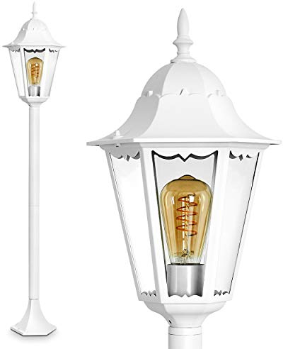 HOFSTEIN Außenleuchte Hongkong, Stehlampe in antikem Look, Aluguß in Weiß mit Klarglas-Scheiben, Wegeleuchte 120 cm, Retro/Vintage Gartenlampe, E27-Fassung, IP44, ohne Leuchtmittel