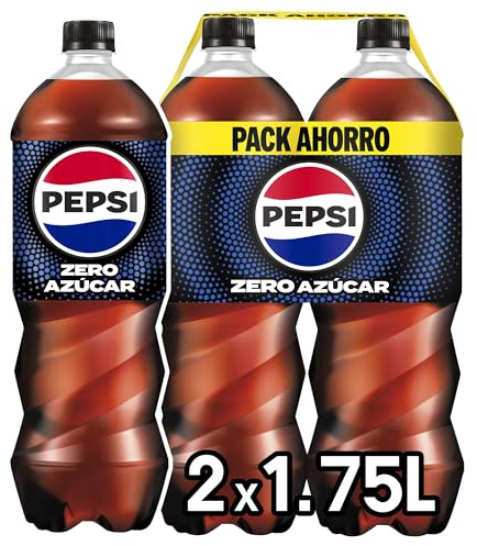Pepsi zero Refresco de cola con cero azúcar y cero calorías, packs de 2 botellas de 1.75 litros, 3.5 litros en total, 2 botellas 1,75 litro