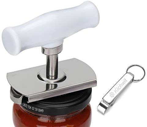 Kichwit Arthritis Jar Opener Stainless Steel Lids Off Jar Opener, Keychain Bottle Opener Included