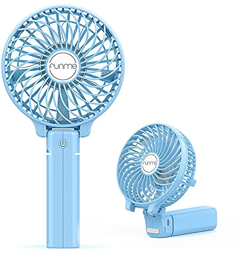 Funme Mini Handheld Fan USB Electric Portable Fan Outdoor Rechargeable Personal Fan Battery Powered 180° 3 Speeds Foldable Desk Fan Cooling for Desktop School Office Home Travel Camping - Blue