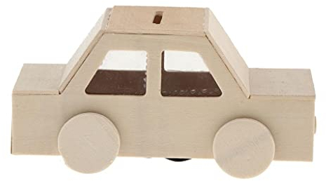 Fenteer Niedliche Holz Spardose zum Bemalen und Dekorieren Sparschwein Sparbüchse Geldbüchse Deko-Holz Kinderzimmer Deko, Auto