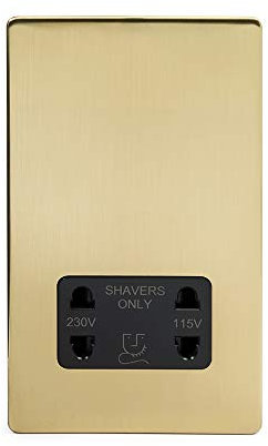 Soho Lighting Brushed Brass Gold Shaver Socket Dual Voltage 115/230v Black Insert Screwless - for Bathroom