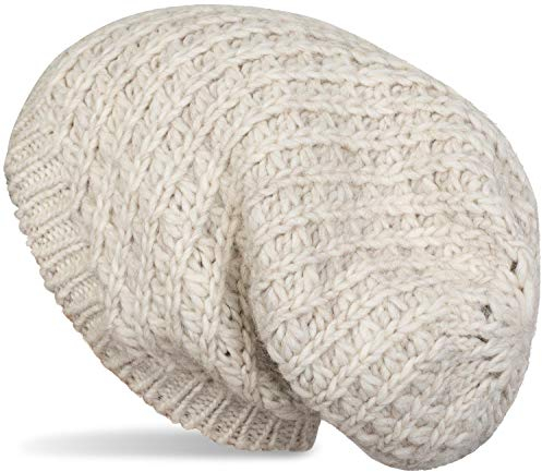 styleBREAKER Unisex Strick Beanie Mütze grob gestrickt, Slouch Longbeanie, Grobstick Winter Strickmütze 04024158, Farbe:Beige