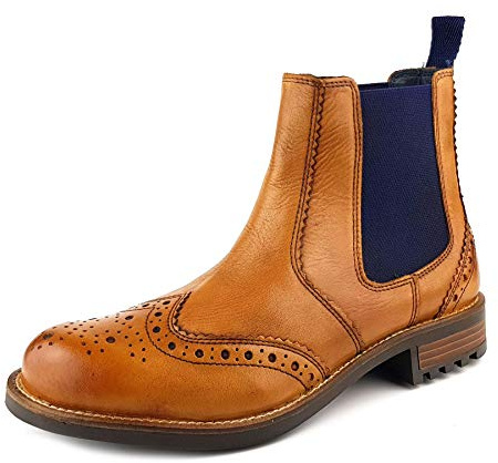 Frank James Fulham Real Tan Leather Pull On Cleated Brogue Mens Chelsea Dealer Boots
