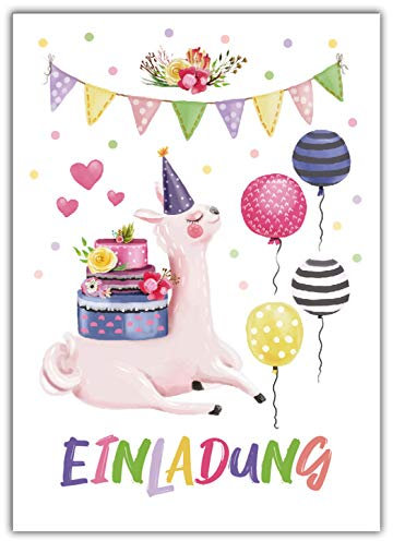 Junaversum 8 Einladungskarten zum Kindergeburtstag Mädchen Lama Einladungen zum Geburtstag Kinder