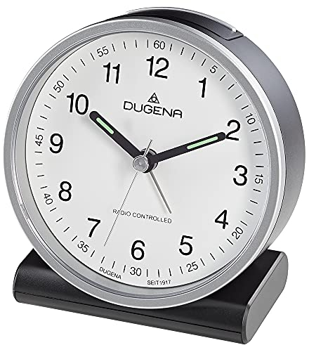 Dugena Funkwecker 4460943, Funksignal für MEZ/CET, mit Weckzeiger, Weckwiederholung, Zifferblattbeleuchtung, ansteigendes Wecksignal, Maße 102 x 108 x 55 mm