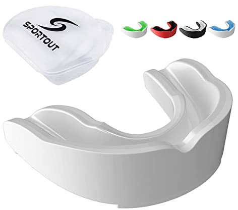 Sportout Mundschutz mit transparenter Hülle, perfekt für Karate, Lacrosse, Hockey, Fußball, Rugby, MMA, Boxen, Kampfsport, Wrestling, Roller Derby und andere Kontaktsportarten (White, 2)