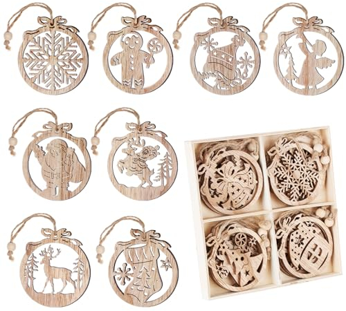 Anstore Weihnachtsanhänger, 12 Stück Holz Anhänger Christbaumschmuck Holz Dekoration für Weihnachtsbaumschmuck Christbaumanhänger