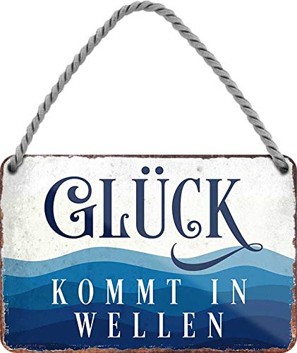 schilderkreis24 Blechschilder Kollektion 18x12cm – Nordsee, Ostsee & Meer: Dekoration & Geschenkideen mit maritimen Sprüchen (Glück kommt in Wellen)