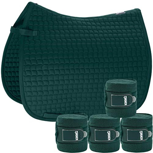 Eskadron Set Basic Cotton Schabracke mit Fleecebandagen in racinggreen, Größe:Dressur (DL)