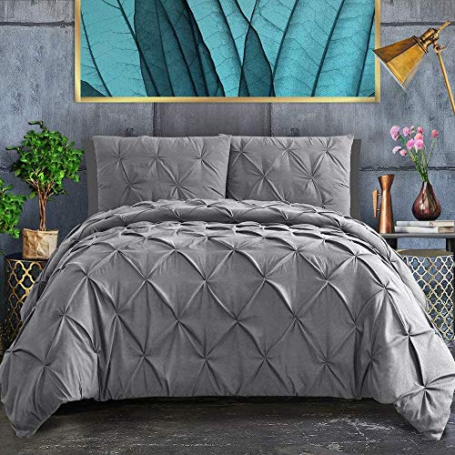 CoutureBridal Grau Dunkelgrau Bettwäsche 135x200cm 4Teilig Luxus Pintuck Plisseefalten Mikrofaser Wendebettwäsche Set Uni 2 Bettbezug mit Reißverschluss und 2 Kissenbezug 80x80cm