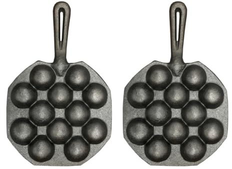 DOITOOL Takoyaki-Pfanne aus Gusseisen, 12 Löcher, robuste Takoyaki-Grillpfanne, antihaftbeschichtet, Takoyaki-Form, Backblech, Oktopus, Fleischbällchen-Maker