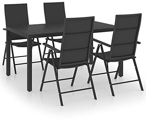 vidaXL Gartenmöbel Set 5-TLG. Gartengarnitur Sitzgruppe Gartenset Sitzgarnitur Esstisch Gartentisch Gartenstuhl Tisch Stühle Schwarz