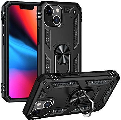 PIXFAB Compatible With Apple iPhone 13 Mini, Shockproof Case, Protective Ring Armour Phone Cover with [Kickstand], Dual Layer Shock Absorption, Phone Case For Apple iPhone 13 Mini (5.4) - Black