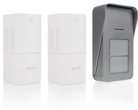 Byron DIC-21525 Kabellose Audio Türklingel – 2 Teilnehmer/Wohnungen – 2-Wege Komunikation – Einfache Installation – 125 m Funk-Reichweite, Weiß