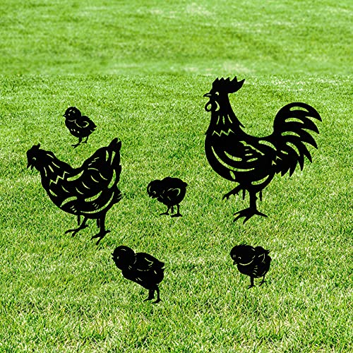 MERYSAN 6 Stück Hahn Und Henne Metall Hühner Gartenstecker, Chicken Yard Art Gartenschilder Huhn Hof Kunst Dekorativ, Festival Party Art Zeichen Rasen BüRgersteig Garten Dekoration (Style 2)