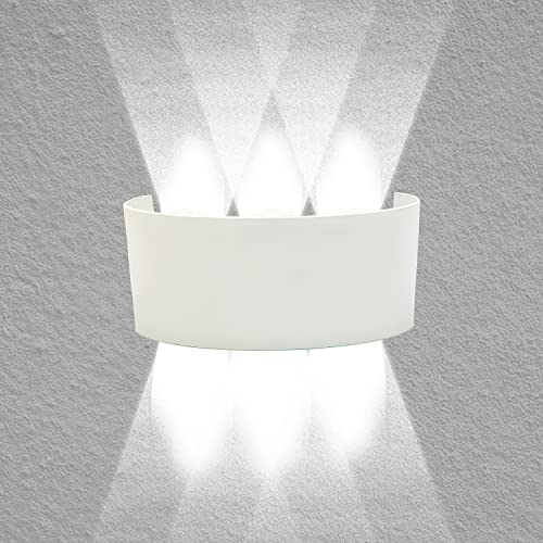 MAKA Applique LED da Parete Interno ed Esterno Moderno 16 Watt 1600 Lumen IP65, Applique Bianco Camera da Letto Bagno Soggiorno Giardino, Applique Luce Fredda 6500K, Applique Muro Alluminio, 220V