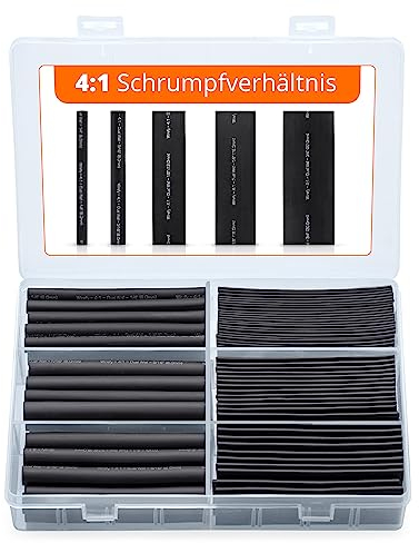 Wirefy Premium Schrumpfschlauch Set mit Kleber - 4:1 Schrumpfverhältnis, Doppelwandiger Schrumpfschlauch Wasserdicht - Heat Shrink Tube Schwarz - 95 Stück