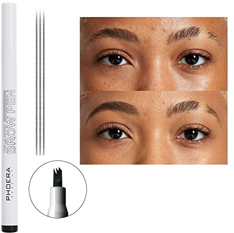 AQUAPURITY- PHOERA Triple Tipped Brow Microblading Pen Eyebrow Pen Smudge Proof Long Lasting Waterproof Eyebrow Tattoo Pencil Fine Sketch Liquid Eye Brow Pen (204 Black)
