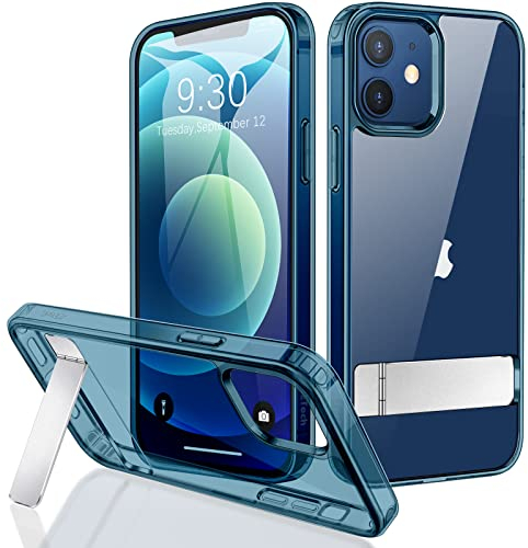 JETech Case for iPhone 12/12 Pro 6.1-Inch with Stand, Support Wireless Charging, Slim Shockproof Bumper Phone Cover, 3-Way Metal Kickstand (Navy)