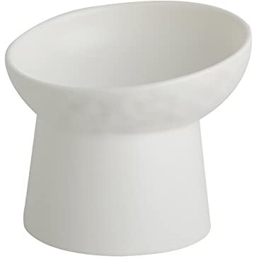 KITCHENLESTAR Small Ceramic Raised Cat Bowls, Tilted Elevated Food or Water Bowls, Stress Free, Backflow Prevention, Dishwasher and Microwave Safe, Lead & Cadmium Free(White)
