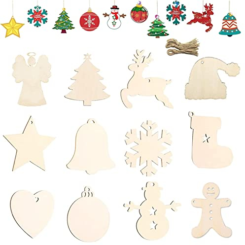 Weihnachten Holzanhänger, 36 Stück Bastelset Weihnachten, Basteln Weihnachten Kinder, Holzanhänger zum Bemalen Weihnachten, DIY Weihnachtsdekoration Holz, Baumschmuck Weihnachten