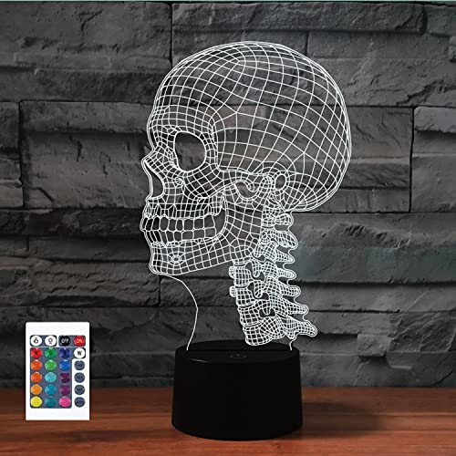 SUPERRUIDALONG 3D Totenkopf Fernbedienung 16 Farben Nachtlichter Illusion Acryl LED Tisch Nachttisch Lampe Kinder Schlafzimmer Schreibtisch Dekor Geburtstag Geschenke Spielzeug für Kinder