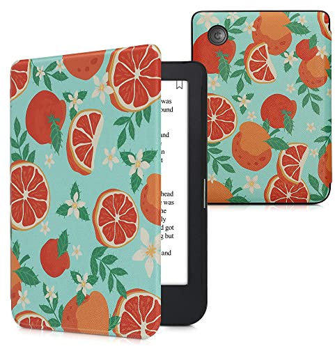 kwmobile Étui Compatible avec Kobo Clara 2E Coque - Étui à Rabat magnétique Tablette eReader Similicuir - Orange-Bleu-Blanc