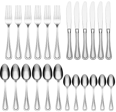 Oneida Barcelona 24 Piece Cutlery Set - Stainless Steel Cutlery Set for 6, Heavy Weight & Mirror Finish, Rust Resistant & Dishwasher Safe Durable Flatware, Silver