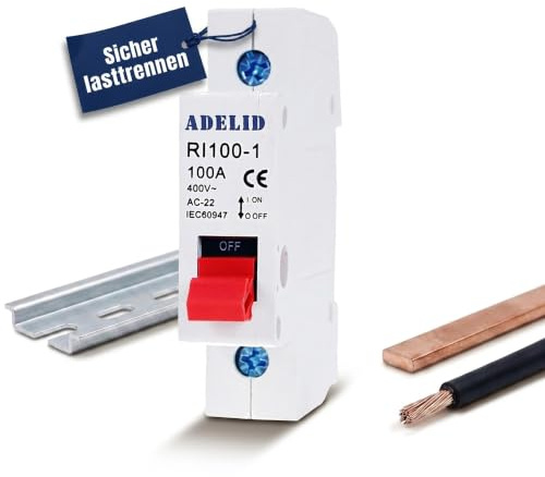 ADELID Hauptschalter 1-polig 63A 400V AC | Lasttrennschalter Ausschalter für Hutschiene 35mm | Leistungstrenner mit Arbeitsphasenanzeiger | IP20 CE tÜV-zertifiziert